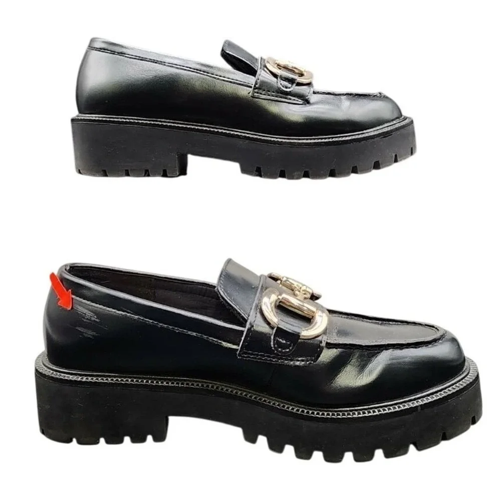 H&M Chunky‎ Platform Horsebit Loafers Black Women Size 6.5 Lug Sole Bit Detail